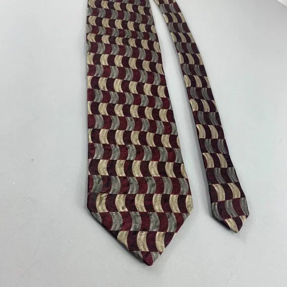 Pronto Uomo Maroon / Beige Men's Tie 4" x 59" - Picture 2 of 3